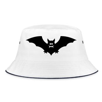 Gruselige schwarze Fledermaus mit Vampirzähnen - Bucket Hat - Weiß/Navy - Vorne
