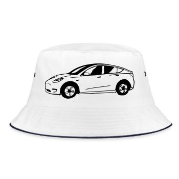 Model Y schematisch gezeichnet - Bucket Hat - Weiß/Navy - Vorne