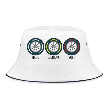 Reifen Formel Auto Rennen - Bucket Hat - Weiß/Navy - Vorne
