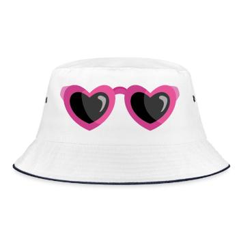 Blind vor Liebe Herz Sonnenbrille Lustig Shirt - Bucket Hat - Weiß/Navy - Vorne