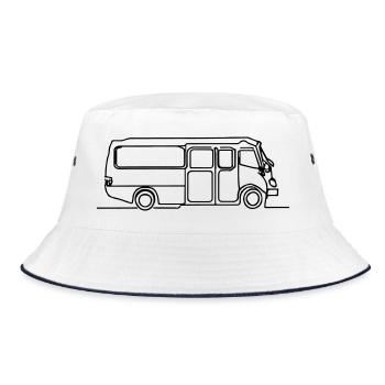 Bus-Cartoon - Bucket Hat - Weiß/Navy - Vorne