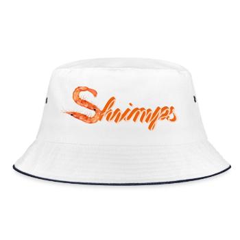 zwei Garnelen oder Shrimps als witzige Typografie - Bucket Hat - Weiß/Navy - Vorne