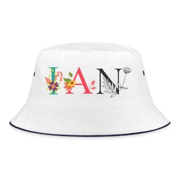 IAN Name Art With Flowers Embroidered - Bucket Hat - white/navy - Front