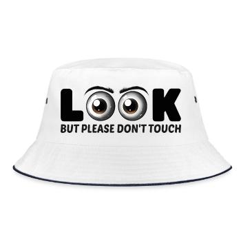 Look But Please Don’t Touch – Lustiges Augen-Desi - Bucket Hat - Weiß/Navy - Vorne