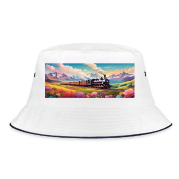 Nostalgic Railway Train with Steam Locomotive - Bucket Hat - white/navy - Front