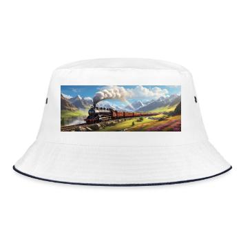Nostalgic Railway Train with Steam Locomotive - Bucket Hat - white/navy - Front