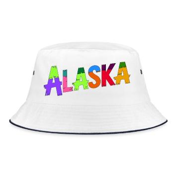 Vibrant Alaska Artistic Typography Design - Bucket Hat - white/navy - Front