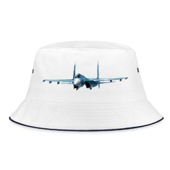 Blaues Kampfflugzeug-Design - Bucket Hat - Weiß/Navy - Vorne
