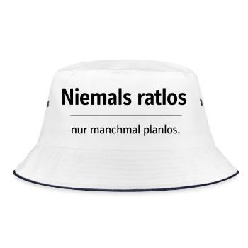 Niemals ratlos, nur planlos manchmal - Bucket Hat - Weiß/Navy - Vorne
