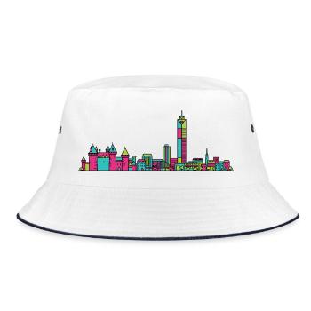 Moderne Linienkunst der Stadtsilhouette von Nantes City - Bucket Hat - Weiß/Navy - Vorne