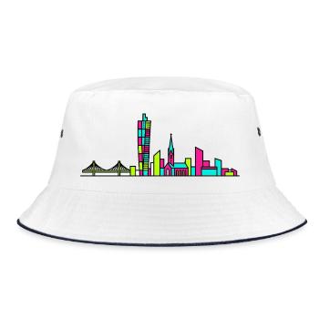 Malmö City Skyline dreht sich Torso Moderne Kunst - Bucket Hat - Weiß/Navy - Vorne
