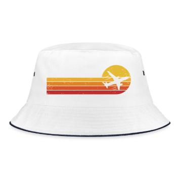 Flugzeug Pilot Retro Luftfahrt Flugverkehr Flieger - Bucket Hat - Weiß/Navy - Vorne