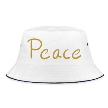 Frieden Goldschrift Pinsel - Bucket Hat - Weiß/Navy - Vorne