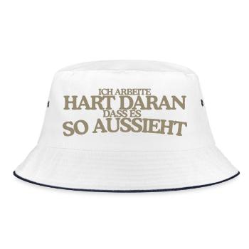 Ich arbeite hart daran Retro Spruch Lustig - Bucket Hat - Weiß/Navy - Vorne