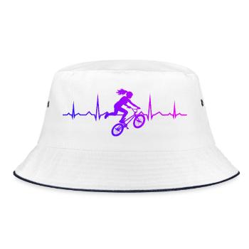 Geschenkidee für die BMX-Riderin mit Freestyle-BMX - Bucket Hat - Weiß/Navy - Vorne