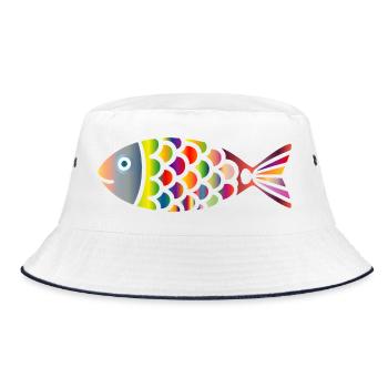 Bunter Fisch | Farbenfrohes Meeresmotiv - Bucket Hat - Weiß/Navy - Vorne