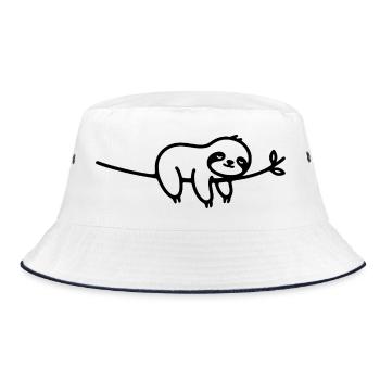 Schlafendes Faultier auf Ast Tiermotiv - Bucket Hat - Weiß/Navy - Vorne