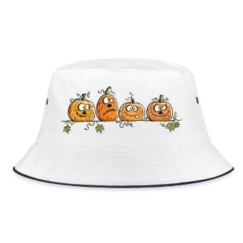 Lustige Kürbisse auf Ranke Herbst Kürbis - Bucket Hat - Weiß/Navy - Vorne