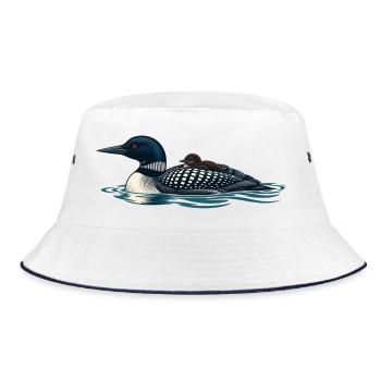 Gemeiner Lote trägt ein Küken auf ruhigem Wasser - Bucket Hat - Weiß/Navy - Vorne