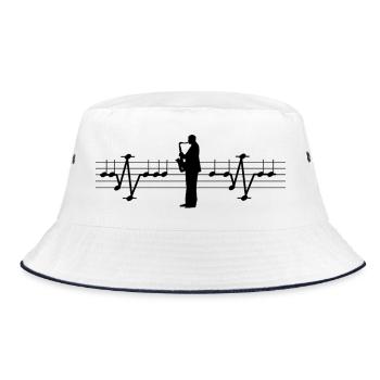 Saxophon - EKG Herzschlag Saxophonist Musiknoten - Bucket Hat - Weiß/Navy - Vorne