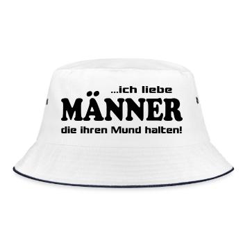 Mann Männer Mund halten Fresse Lustige Sprüche - Bucket Hat - Weiß/Navy - Vorne