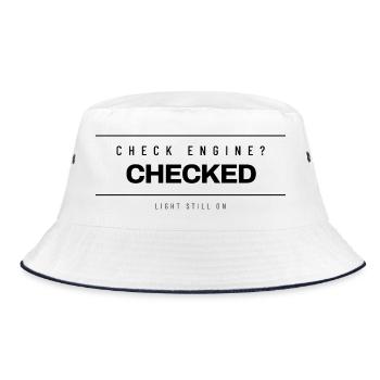 Mechaniker - Check Engine Checked - Werkstatt - Bucket Hat - Weiß/Navy - Vorne