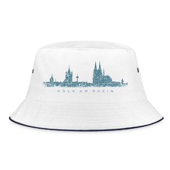 Köln am Rhein Kölner Skyline (Vintage Blau) - Bucket Hat - Weiß/Navy - Vorne