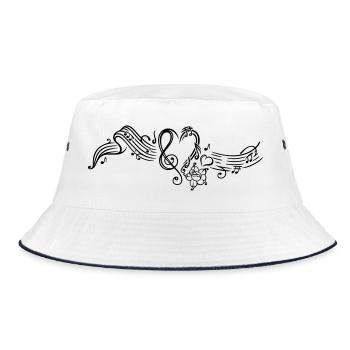 Notenblatt mit Musiknoten, music, notes, clef - Bucket Hat - Weiß/Navy - Vorne