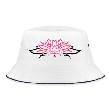 Large lotus flower with small tribal. - Bucket Hat - white/navy - Front