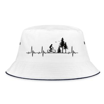 Fahrrad Heartbeat mit Fahrradfahrer im Wald - Bucket Hat - Weiß/Navy - Vorne