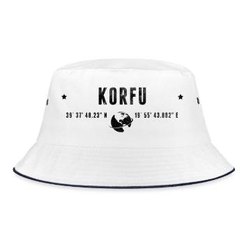 Corfu Stylized Geographical Coordinates - Bucket Hat - white/navy - Front