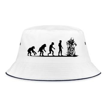 Motorrad Evolution lustig Biker Caferacer Symbol - Bucket Hat - Weiß/Navy - Vorne