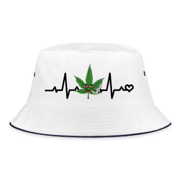 Weed, Hemp, Cannabis Leaf, Weed, Heartbeat, ECG, Pulse - Bucket Hat - white/navy - Front