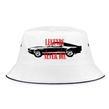 Legends Never Die – Kräftige Retro-Textgrafik - Bucket Hat - Weiß/Navy - Vorne