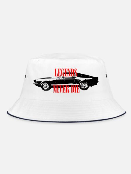 Legends Never Die – Kräftige Retro-Textgrafik - Bucket Hat - Weiß/Navy