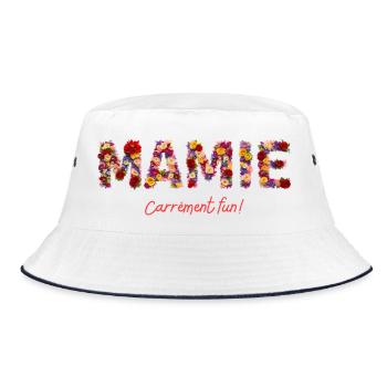 Granny Floral Fun - Geschenkidee - Bucket Hat - Weiß/Navy - Vorne