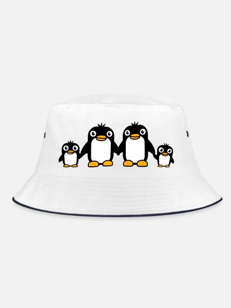4 Pinguine Papa Mama zwei Kinder Baby Hände halten - Bucket Hat - Weiß/Navy