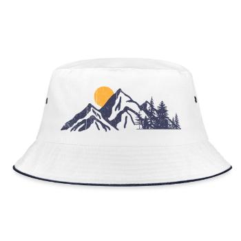 Mountain Sunset Nature Illustration - Bucket Hat - white/navy - Front