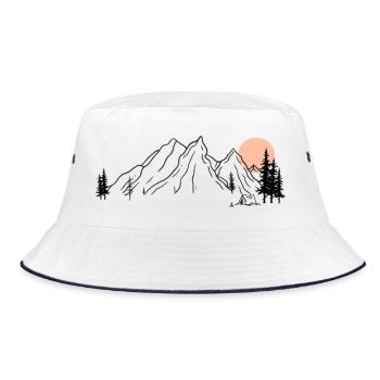 Sunrise Mountain Range Illustration - Bucket Hat - white/navy - Front