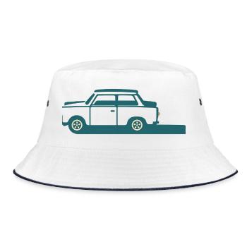 Klassisches minimalistisches blaues Auto - Bucket Hat - Weiß/Navy - Vorne