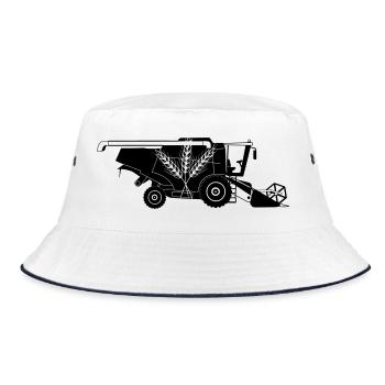 Combine Harvester with Three Grain Stalks Logo - Bucket Hat - white/navy - Front