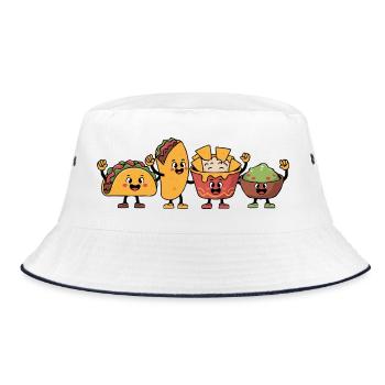 Taco Burrito Verspielte Cartoon Snack Figuren - Bucket Hat - Weiß/Navy - Vorne