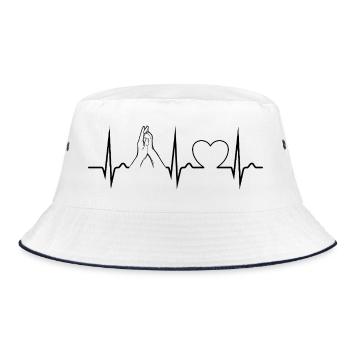 Hand + Hundepfote - High Five - Puls - EKG - Bucket Hat - Weiß/Navy - Vorne