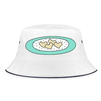 Heart Cookies on a Polka Dot Plate - Bucket Hat - white/navy - Front