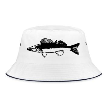 Fisch im Wasser Design auf Blau - Bucket Hat - Weiß/Navy - Vorne