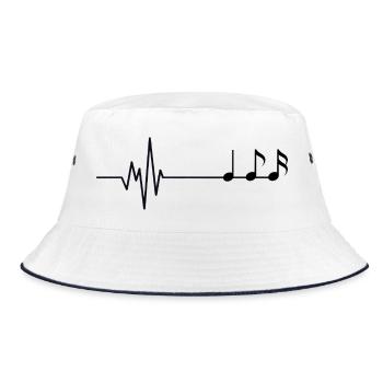 Herzschlag Linienstil Musik Motiv - Bucket Hat - Weiß/Navy - Vorne