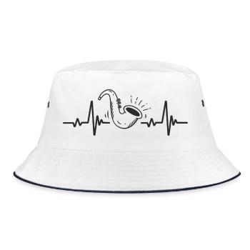 Saxophon Rhythmusmusik Jazzinstrument Herz - Bucket Hat - Weiß/Navy - Vorne