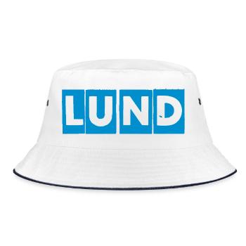 Lund – Blue Text Design - Bucket Hat - white/navy - Front