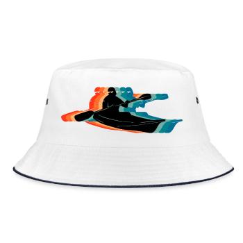Retro Kajak Silhouette Buntes Paddeln - Bucket Hat - Weiß/Navy - Vorne