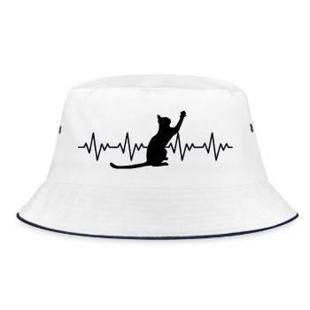 Cat ECG Heart Rate Heartbeat - Bucket Hat - white/navy - Front